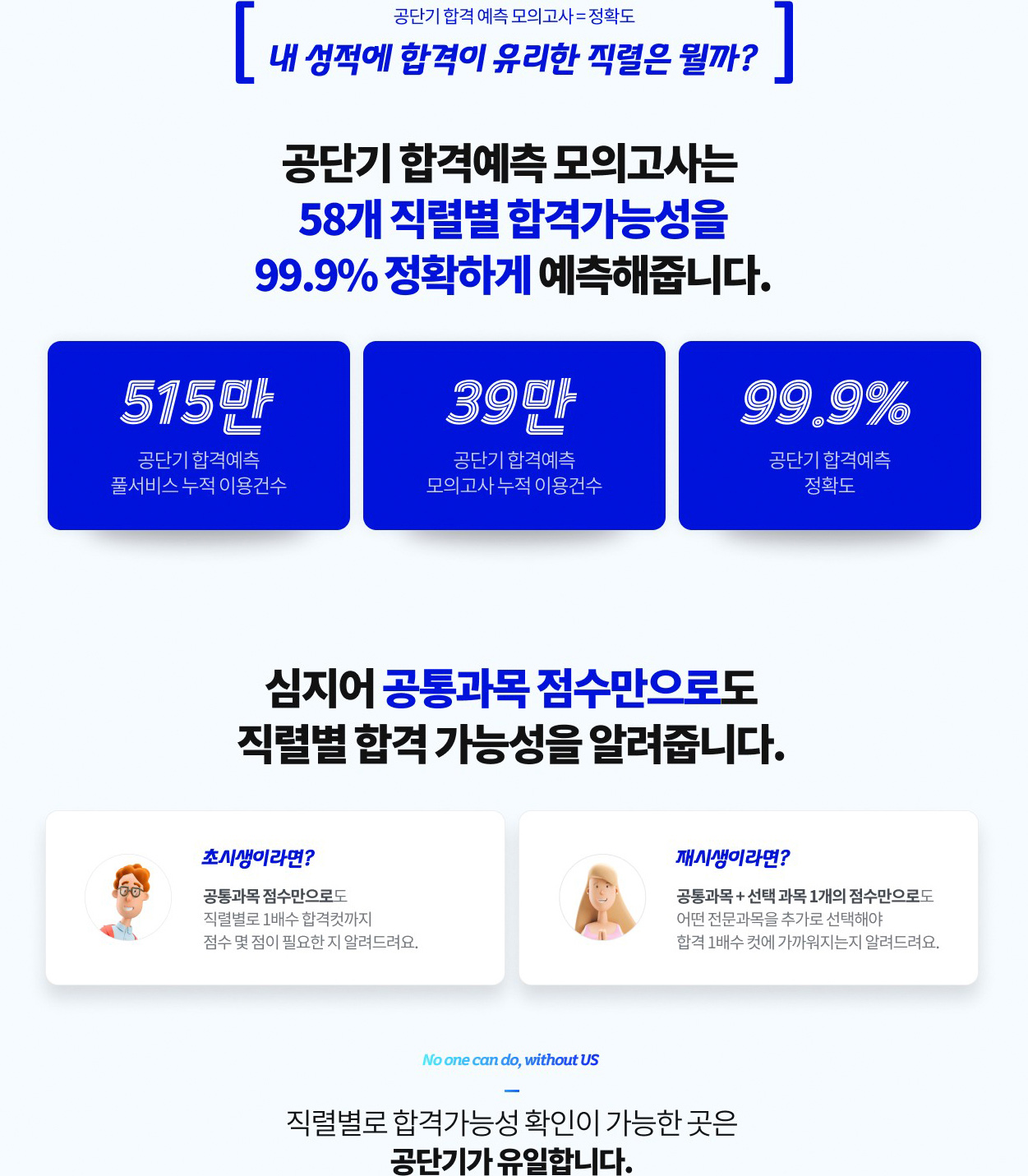 공단기 합격예측 모의고사는 58개 직렬별 합격가능성을 99.9% 정확하게 예측해줍니다.